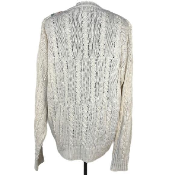 Y2K Cable Knit Sweater - Heavy Preppy V Neck - Dark Academia - Size L - Picture 2 of 8